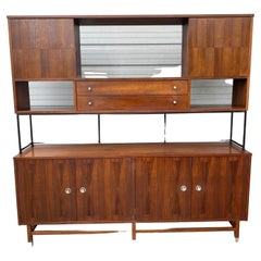 Classic Modernist Wall Unit Long Credenza /Top by Stanley in Walnut and Rosewood