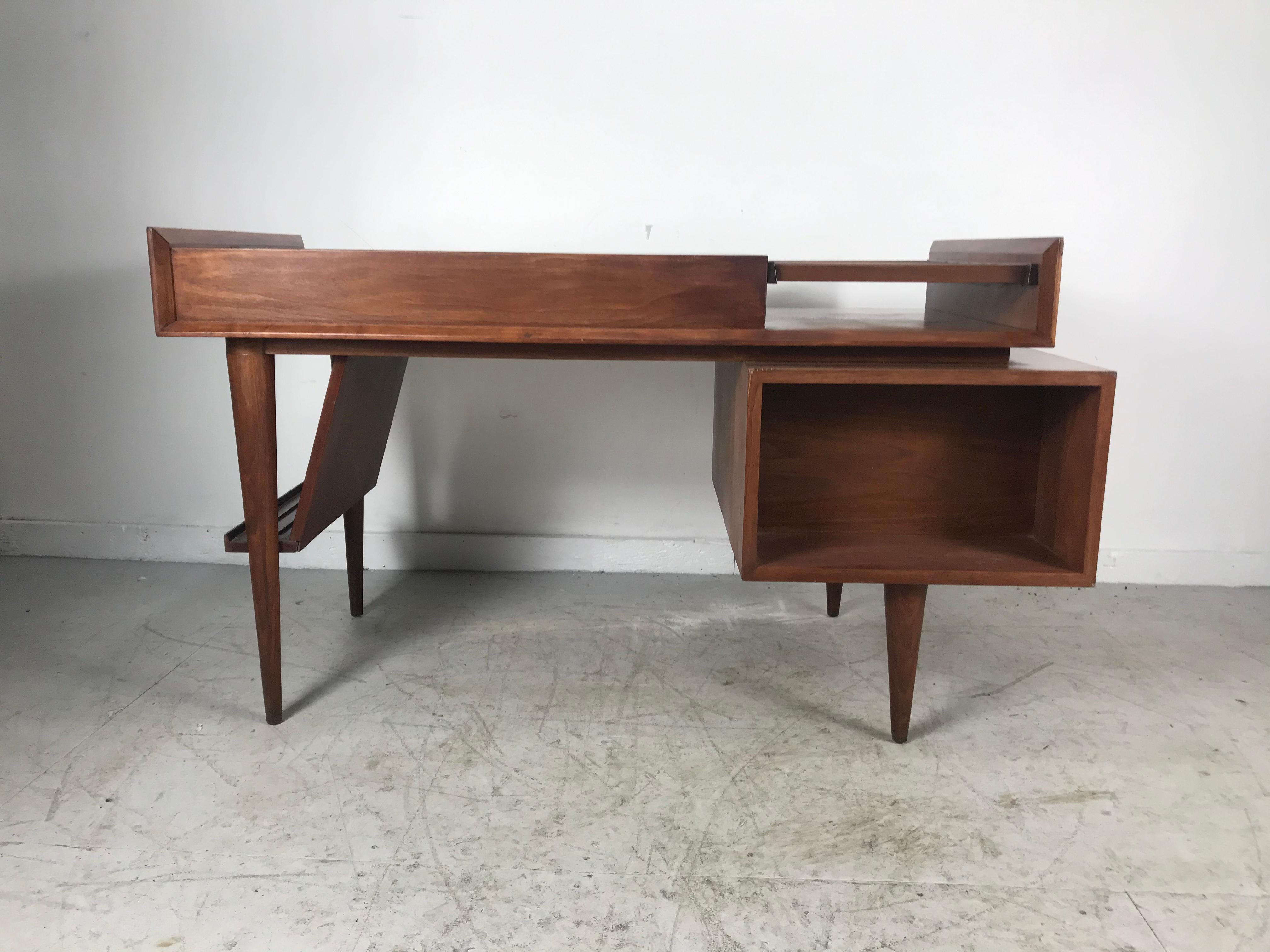 American Classic Modernist Walnut Floating Desk by Sherman Bertram of California