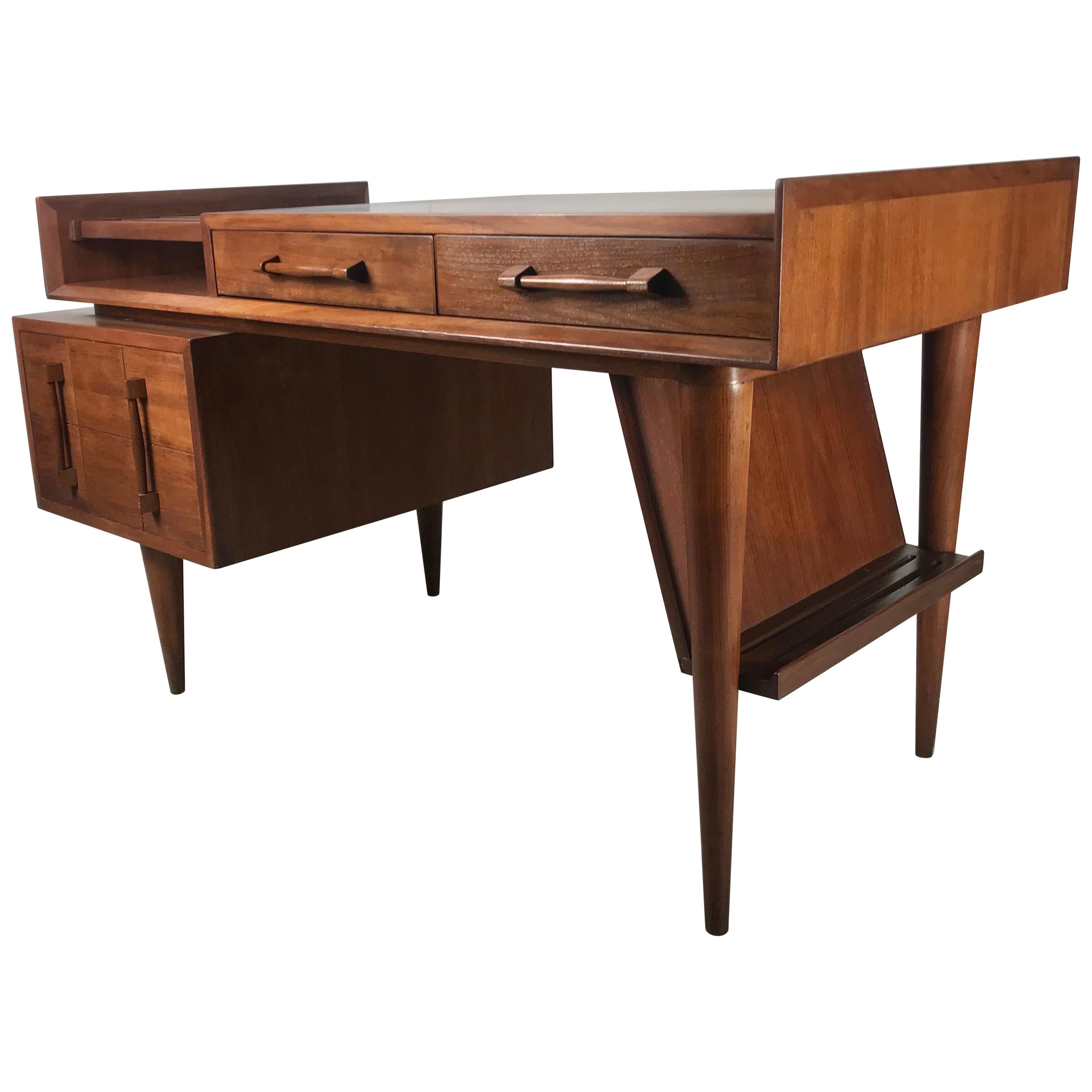 Classic Modernist Walnut Floating Desk by Sherman Bertram of California