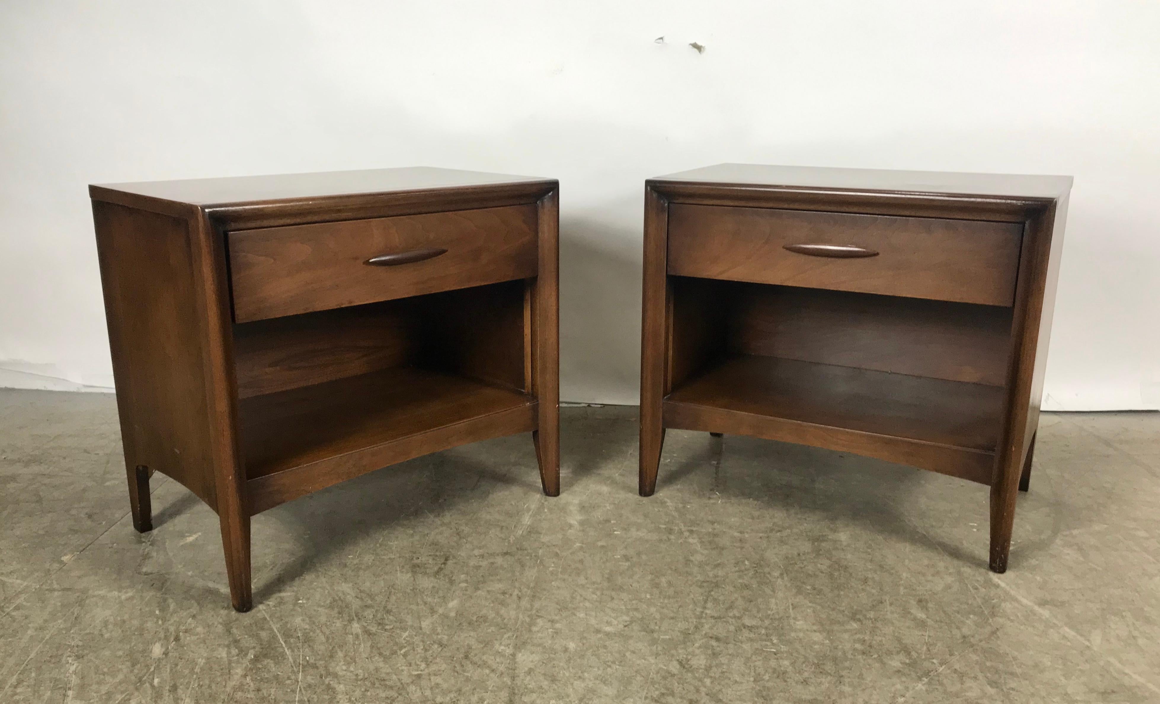 20th Century Classic Modernist Walnut Night Stands by Broyhill Premier