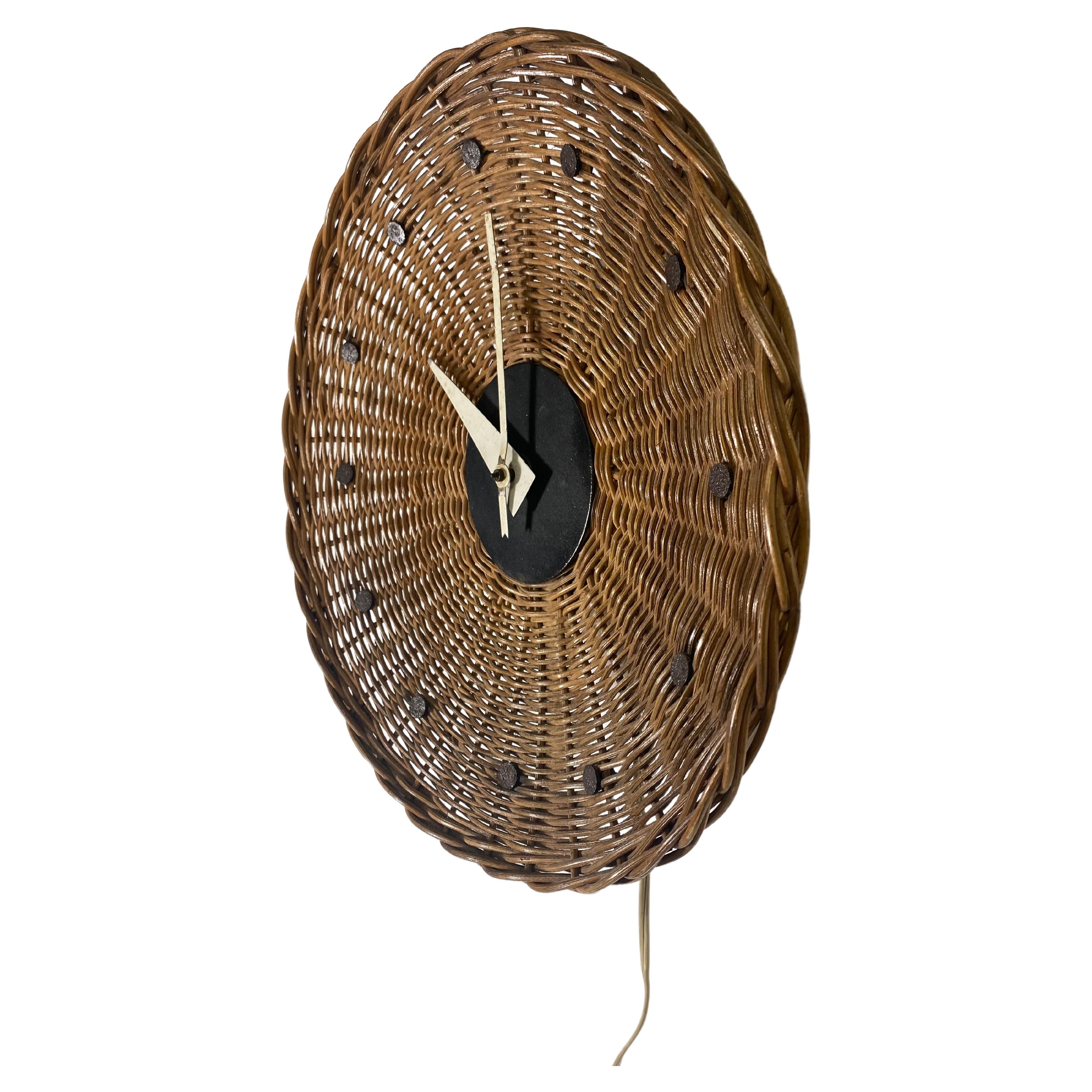 Classic Modernist Wicker Basket Clock by George Nelson for Howard Miller