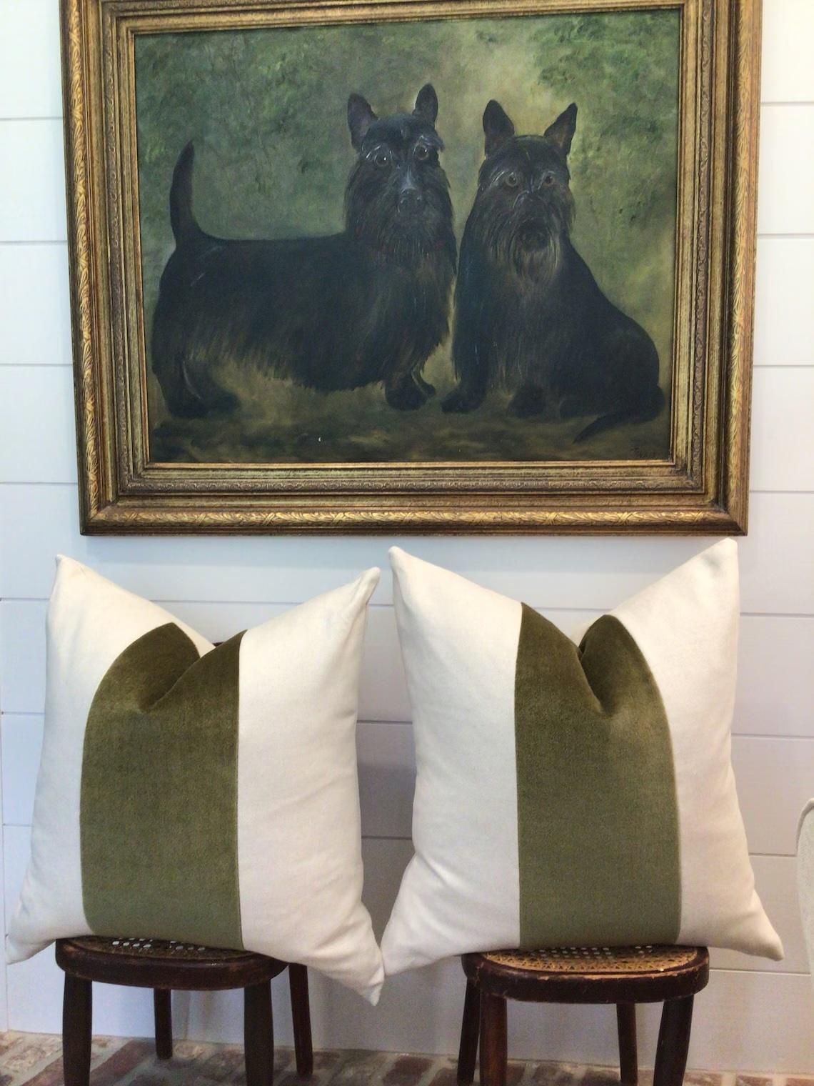 Panneau Classic en Mohair, Lin Vert foncé/Oatmeal Oreillers en duvet 22