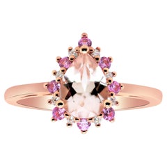 Bague classique en or rose 14 carats avec morganite et saphir rose et diamant taille ronde