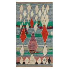 Tappeto classico in stile marocchino con motivo a losanghe blu, bianche e rosse di Rug 
Kilim