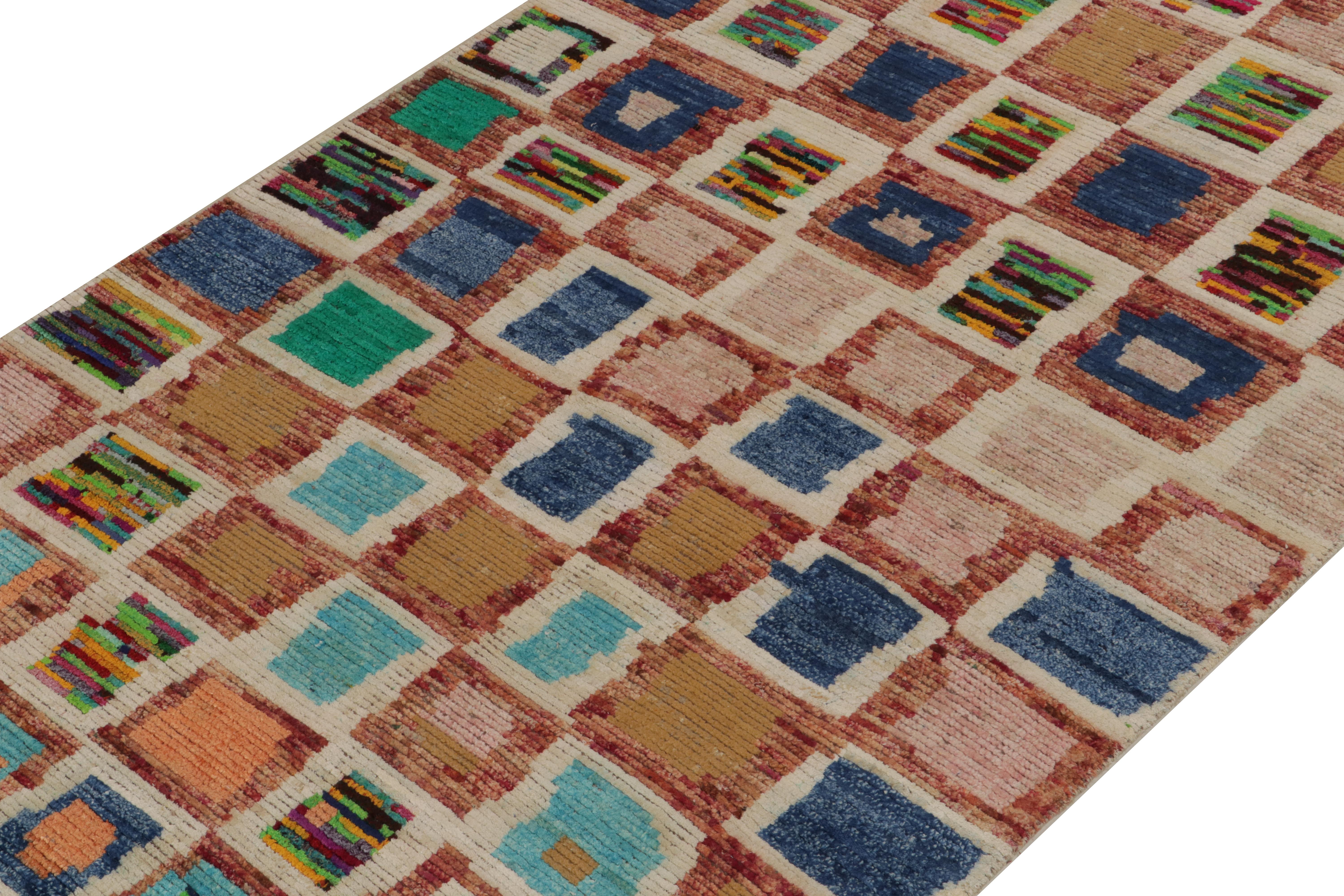 Indian Rug & Kilim's Classic Moroccan Style Rug in Multicolor Geometric Pattern For Sale