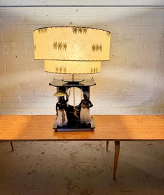 Classic MOSS Lucite lamp /seldom seen Nubian figures /two-tier parchment shade