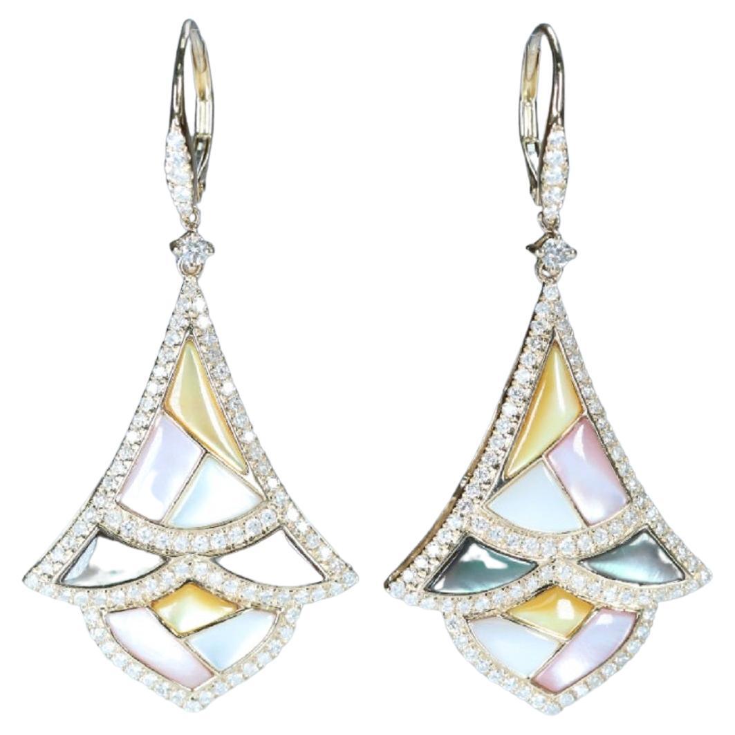Classic Mother of Pearl 14k Yellow Gold with Diamond Accents Cocktail Earring For Sale