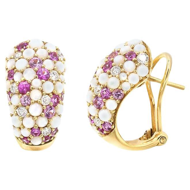 Classic Mother of Pearl Diamond Yellow Gold Earrings For Her For Sale