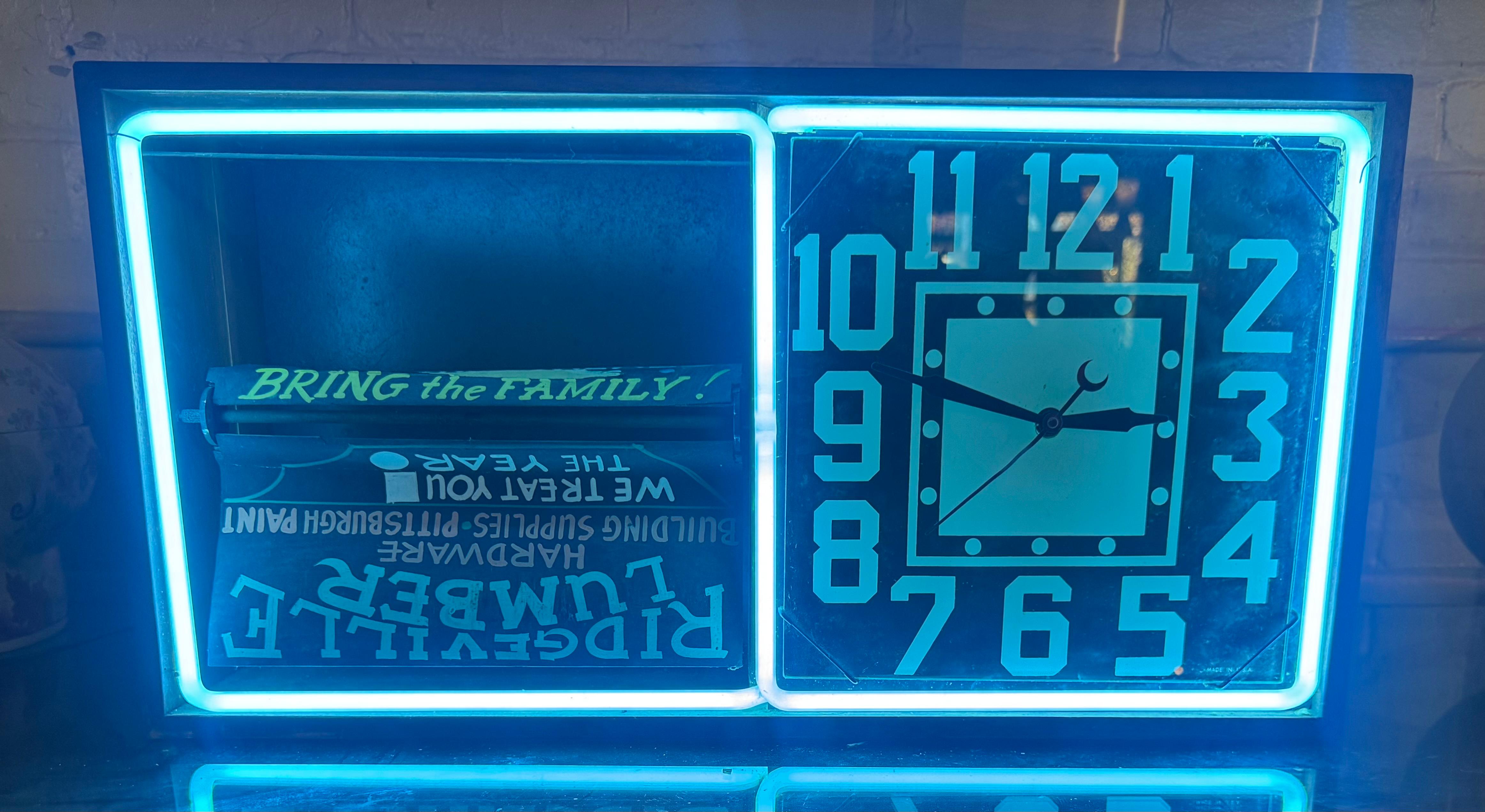 Mid-20th Century Classic Motion Action Ad Neon Advertizing Clock For Sale