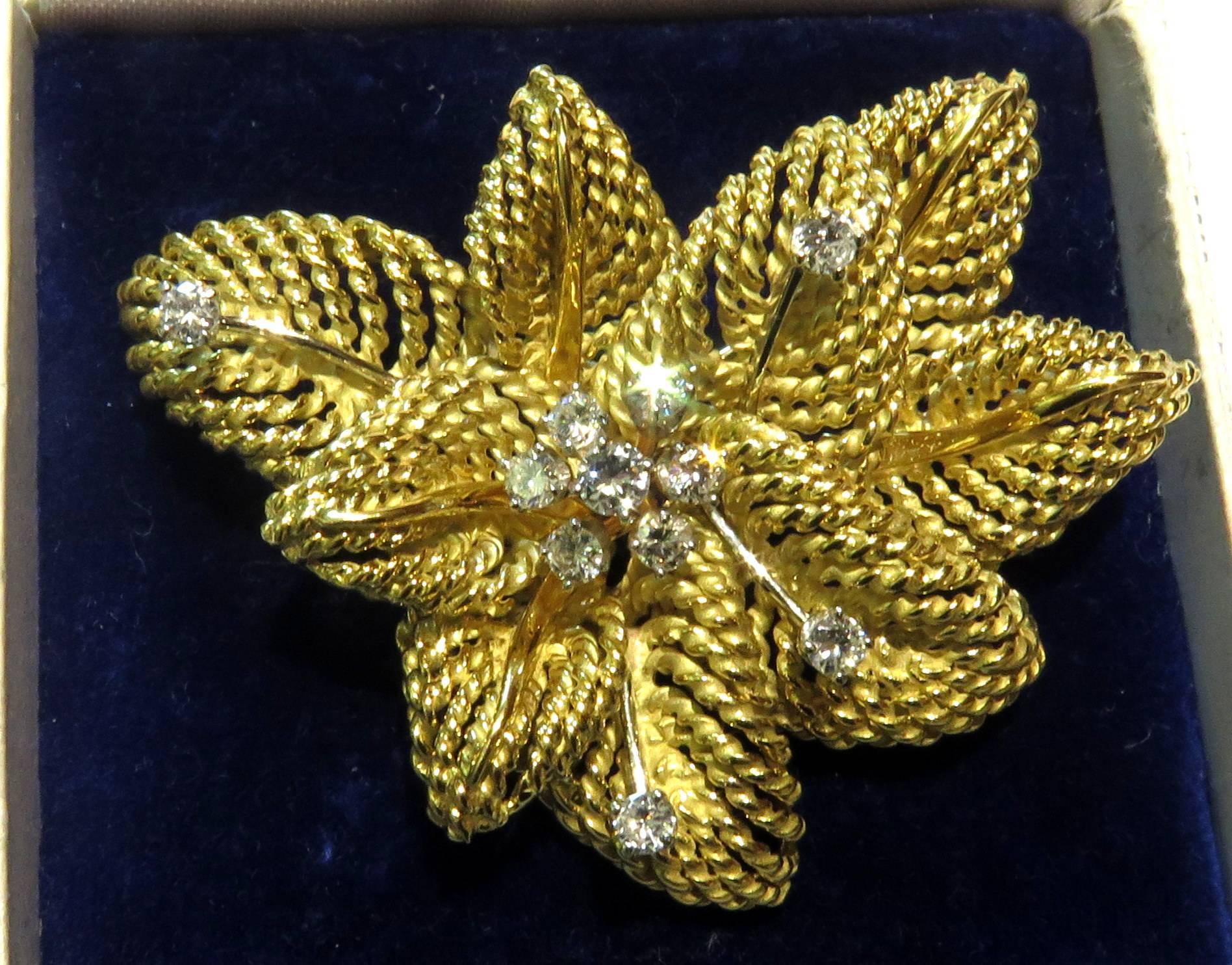 Classic Multi Leaf Design Diamond Gold Flower Motif Pin 7