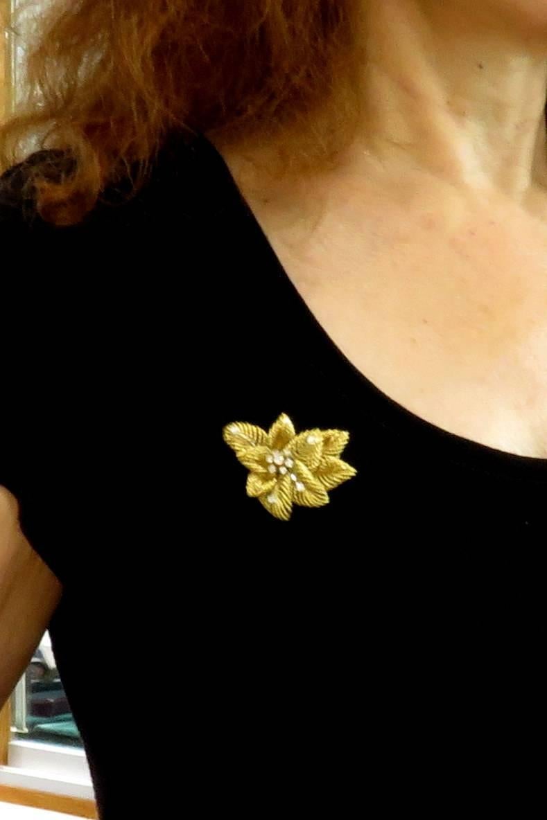 Classic Multi Leaf Design Diamond Gold Flower Motif Pin 5