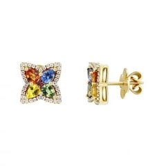 Classic Multisapphire Diamond 18K Yellow Gold Earrings for Her