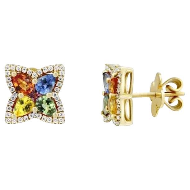 Classic Multisapphire Diamond 18K Yellow Gold Earrings for Her For Sale