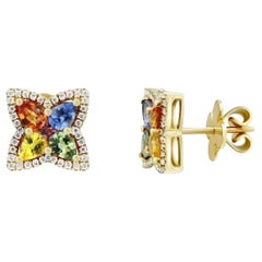 Classic Multisapphire Diamond 18K Yellow Gold Earrings for Her