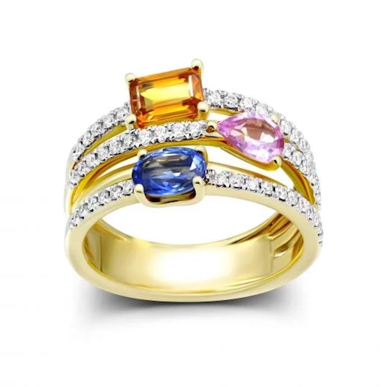 Antique Cushion Cut Classic Multisapphire Diamond 18K Yellow Gold Ring for Her For Sale