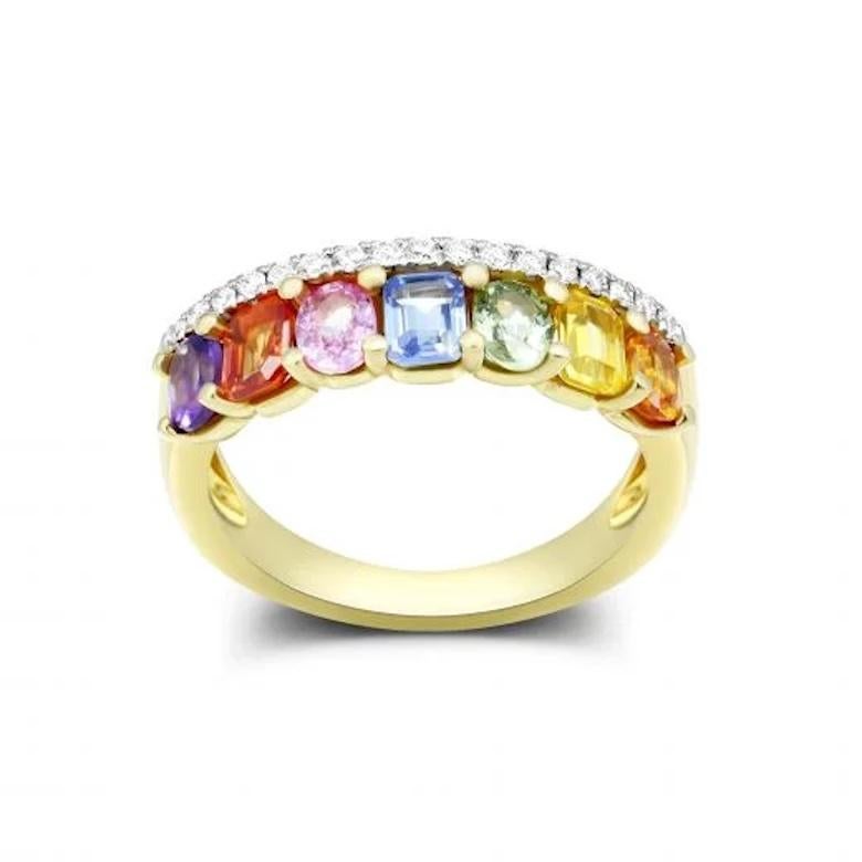 Classic Multisapphire Diamond 18K Yellow Gold Ring for Her For Sale 1