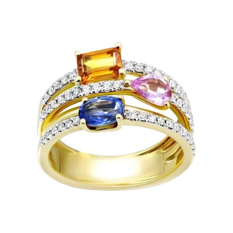 Classic Multisapphire Diamond 18K Yellow Gold Ring for Her For Sale