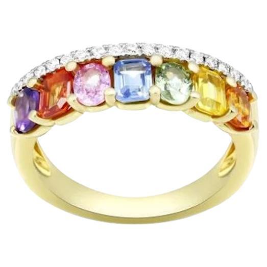 Classic Multisapphire Diamond 18K Yellow Gold Ring for Her