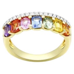 Classic Multisapphire Diamond 18K Yellow Gold Ring for Her
