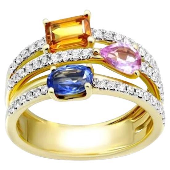 Classic Multisapphire Diamond 18K Yellow Gold Ring for Her