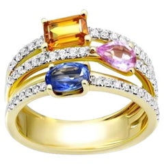 Classic Multisapphire Diamond 18K Yellow Gold Ring for Her
