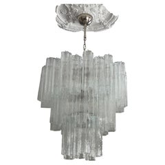 Lámpara de araña clásica de Murano en cristal transparente con tubos «Tronchi»