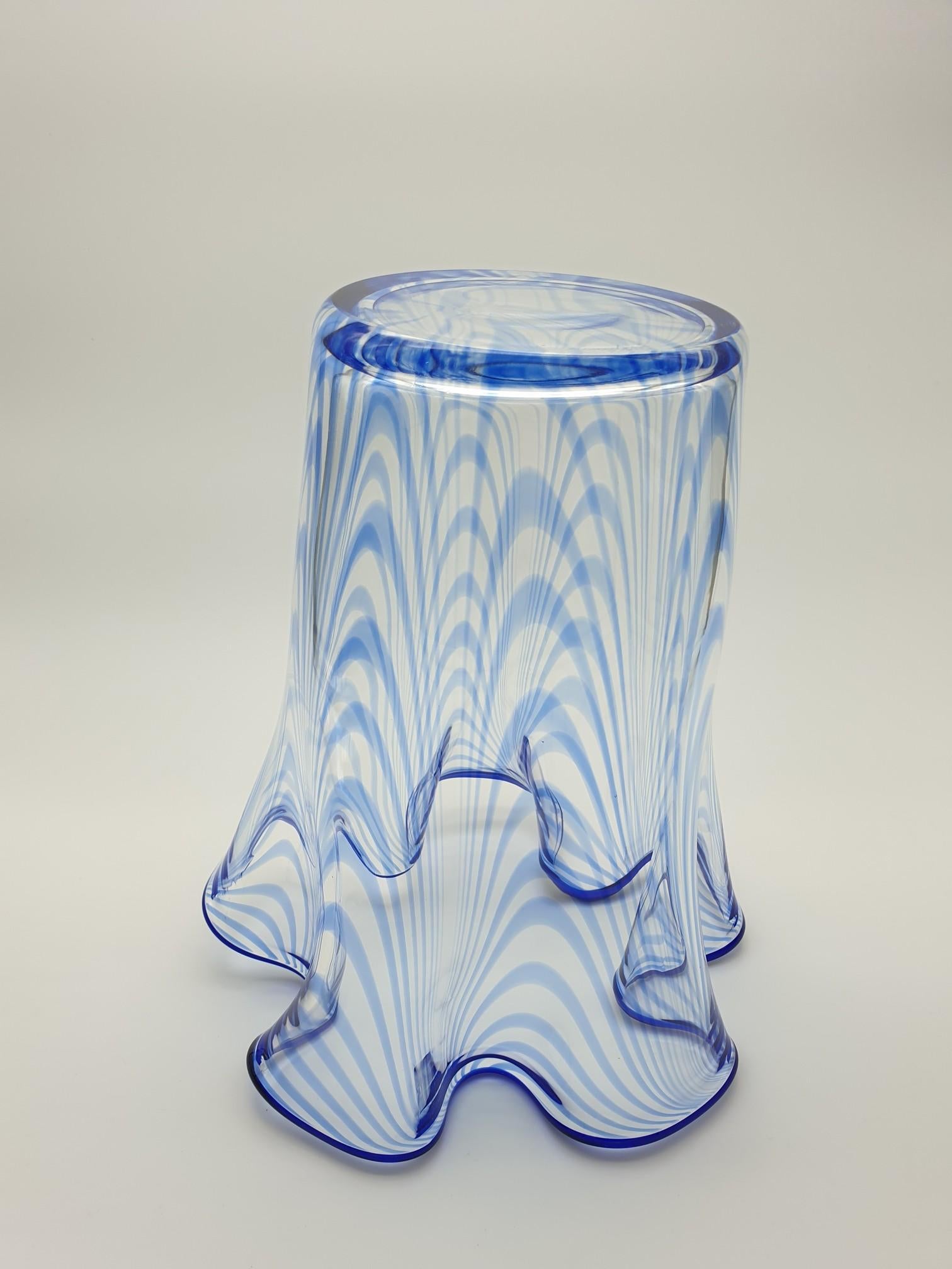 Classic Murano Glass Blue Fazzoletto Vase by Cenedese, 1970s For Sale 6