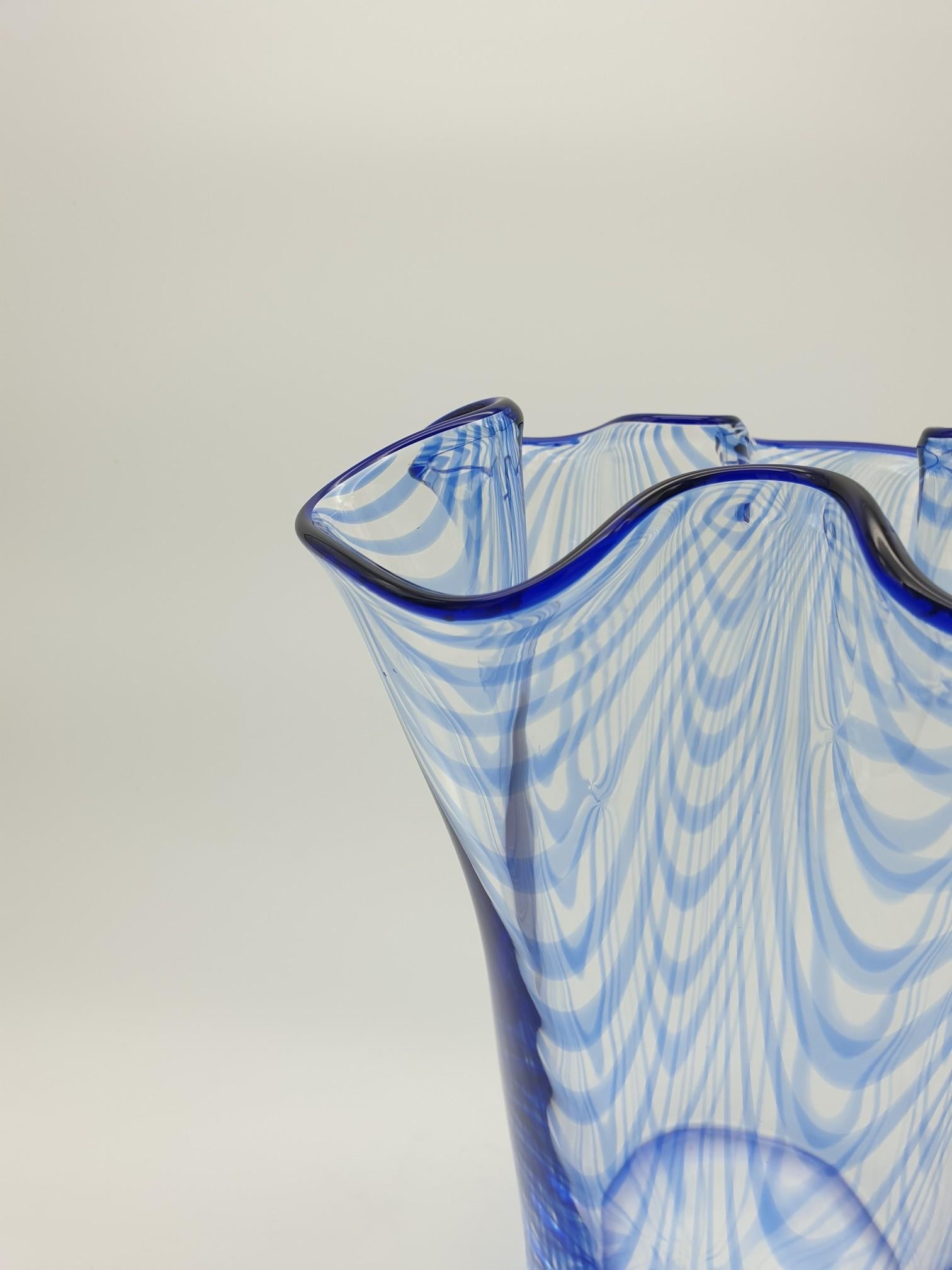 Italian Classic Murano Glass Blue Fazzoletto Vase by Cenedese, 1970s For Sale