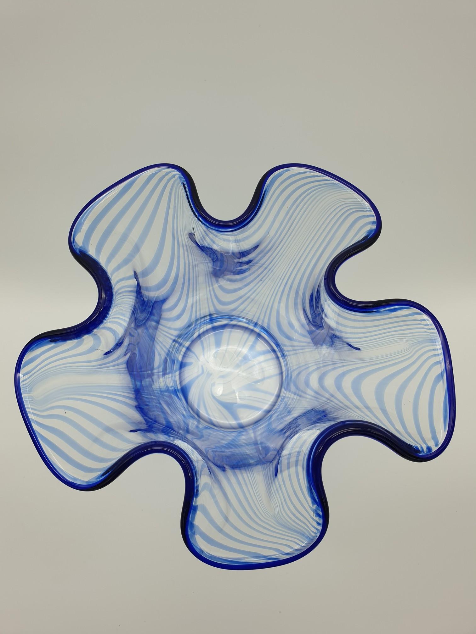 Late 19th Century Classic Murano Glass Blue Fazzoletto Vase by Cenedese, 1970s For Sale
