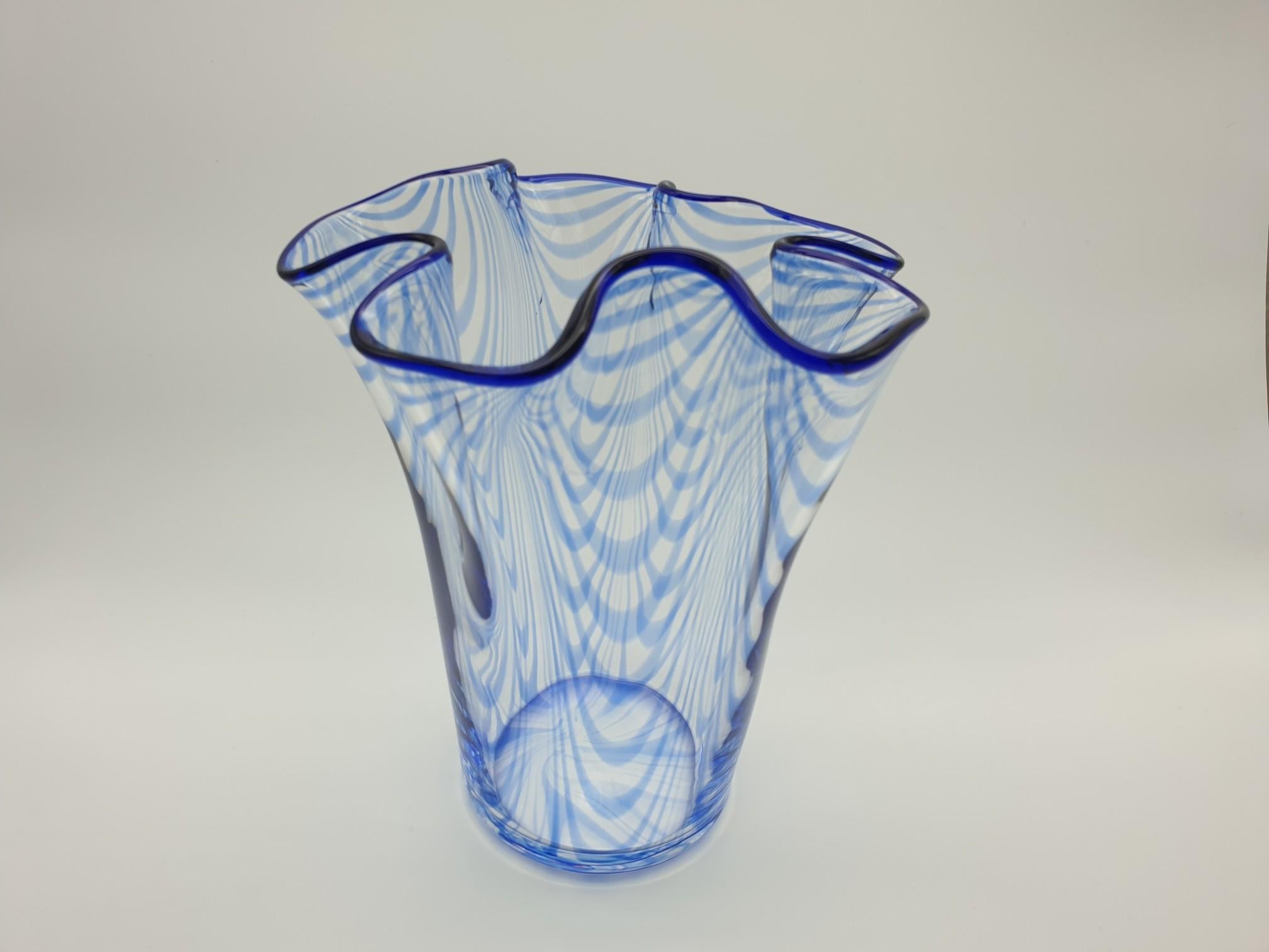 Classic Murano Glass Blue Fazzoletto Vase by Cenedese, 1970s For Sale 2