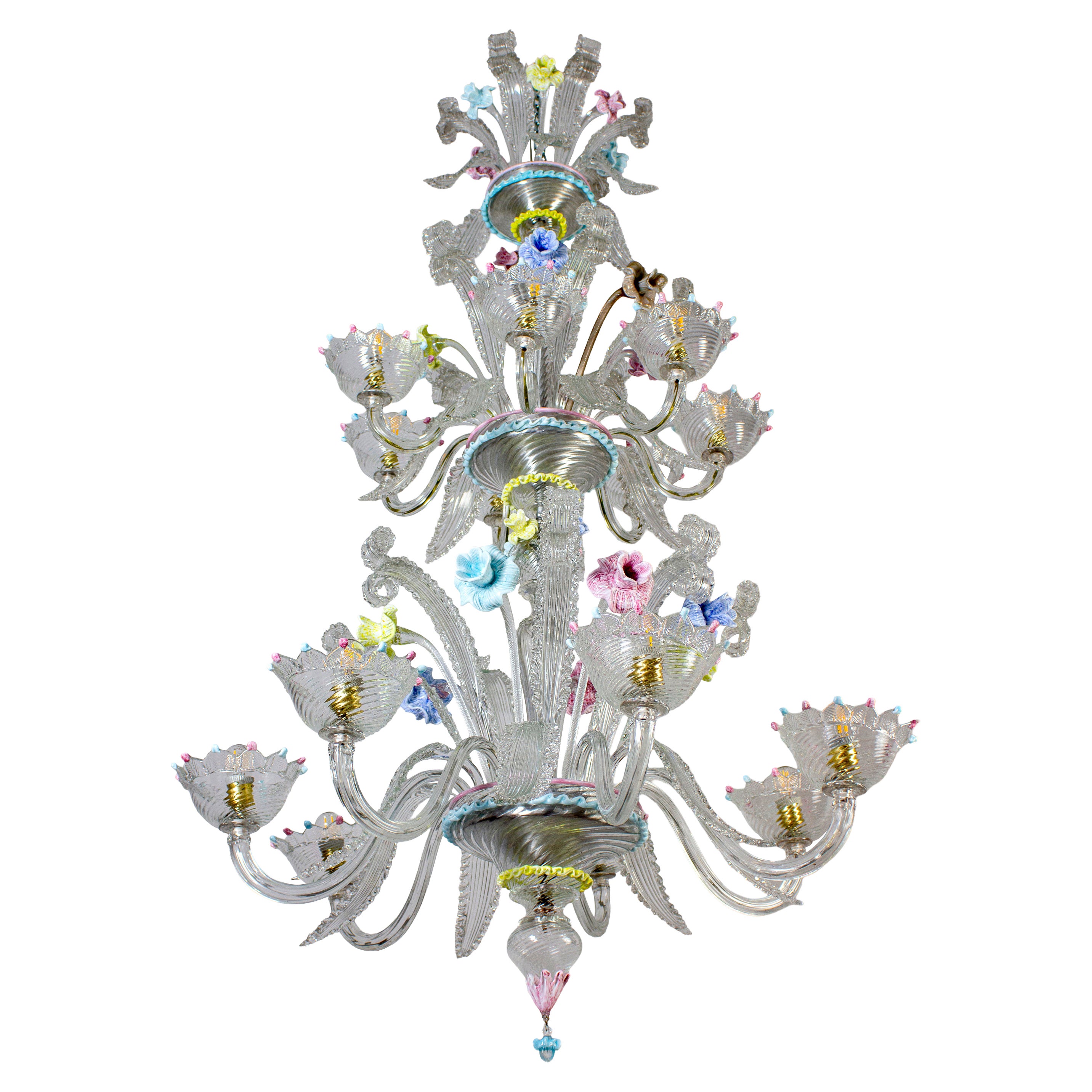 Lustre classique en verre de Murano multicolore 1970'.