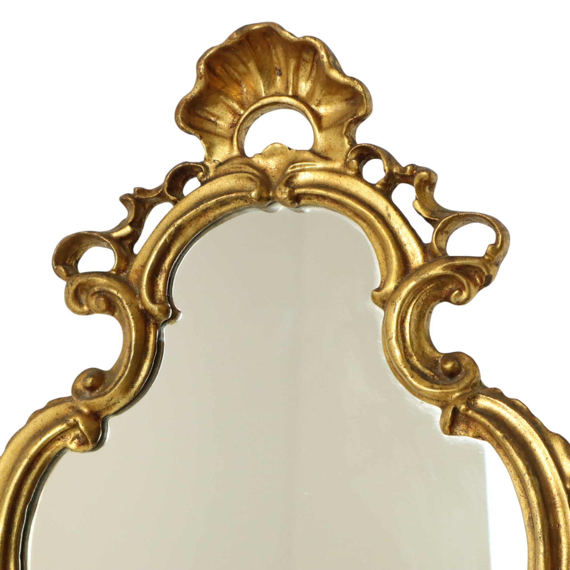 Espejo Clásico Estrecho Crestado Dorado Hoja de Oro Estilo Barroco 72cm Francés en venta