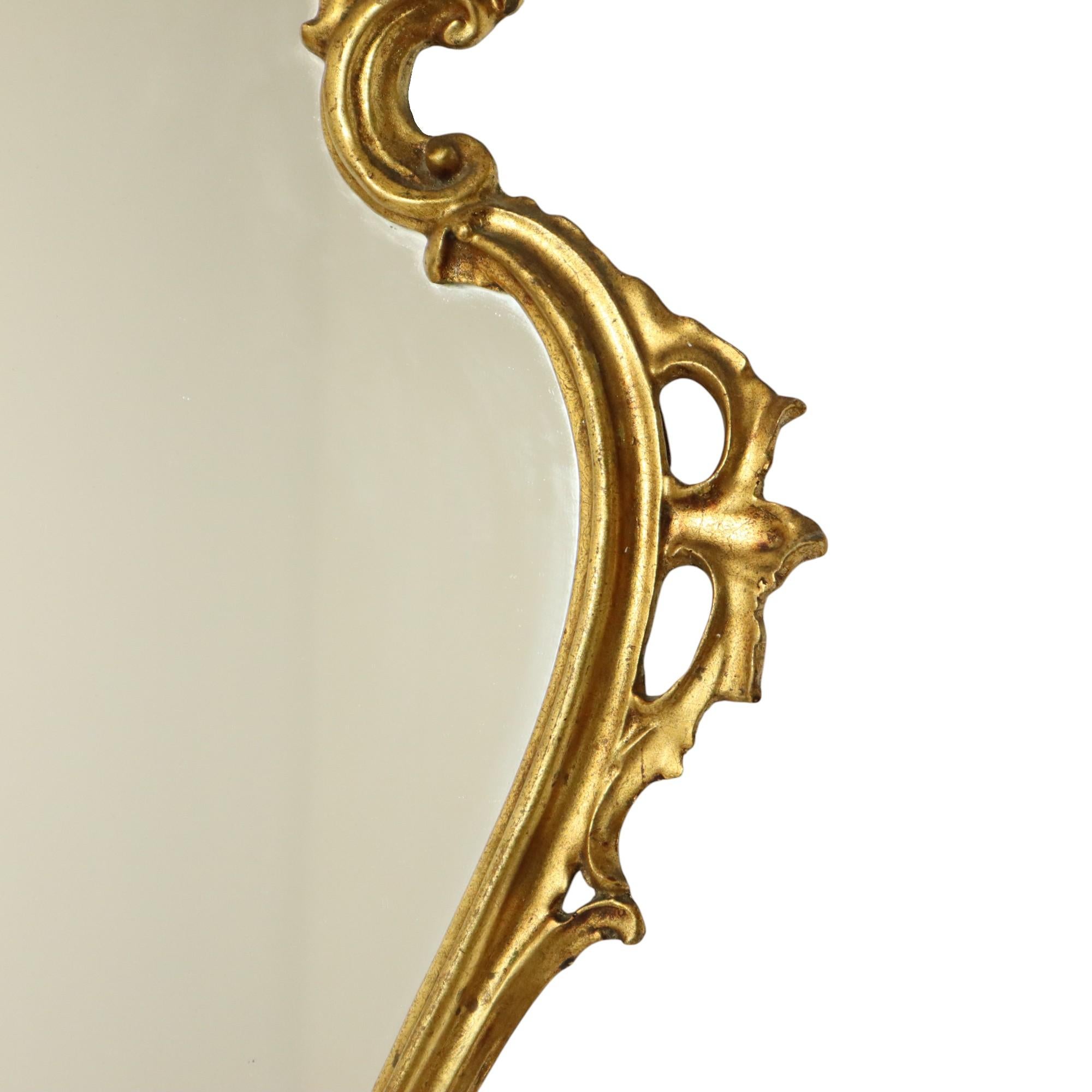 Espejo Clásico Estrecho Crestado Dorado Hoja de Oro Estilo Barroco 72cm siglo XX en venta