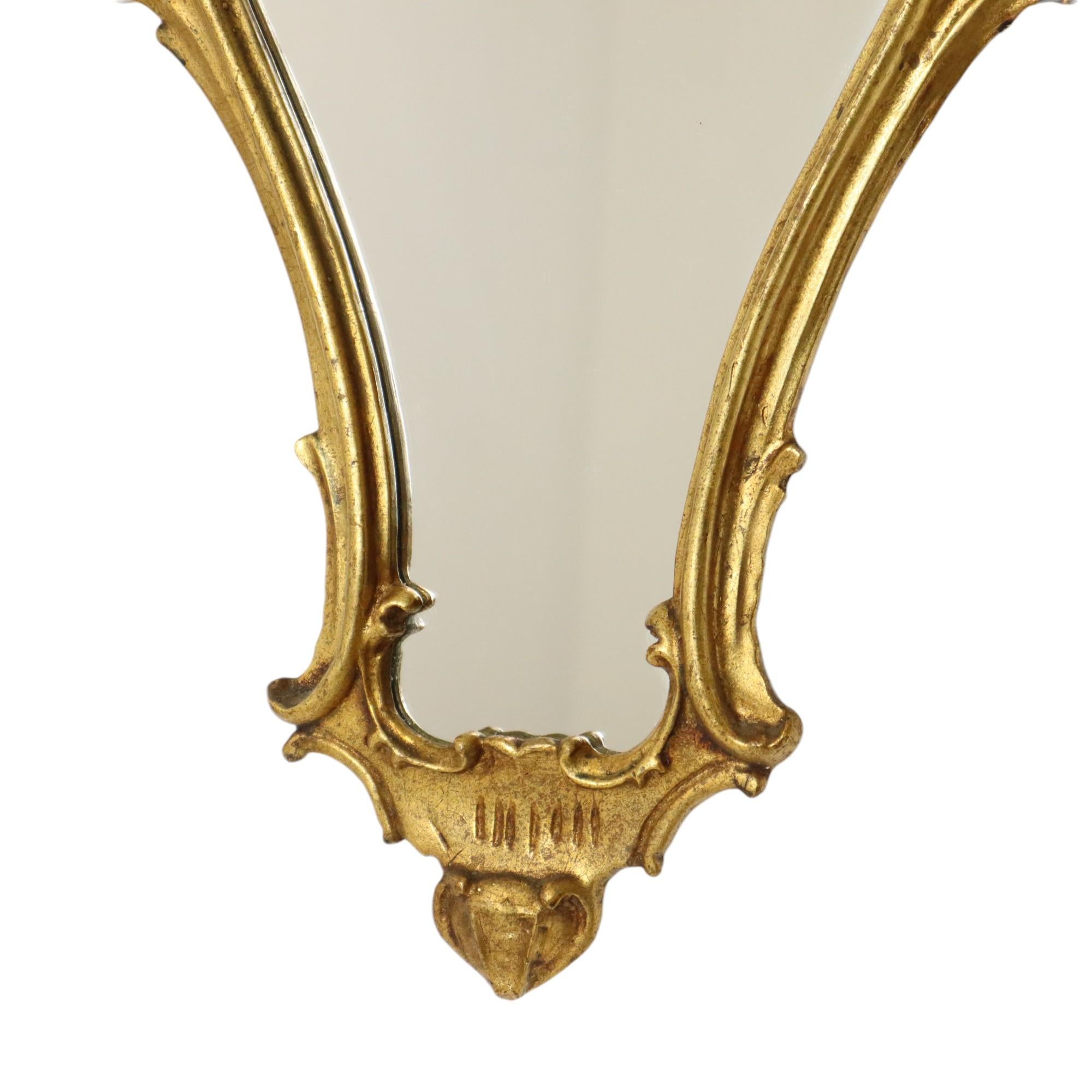 Espejo Clásico Estrecho Crestado Dorado Hoja de Oro Estilo Barroco 72cm Hoja de oro en venta