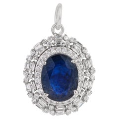 Classic Natural 2.78ct Blue Sapphire & Diamond Halo Pendant in 14K White Gold