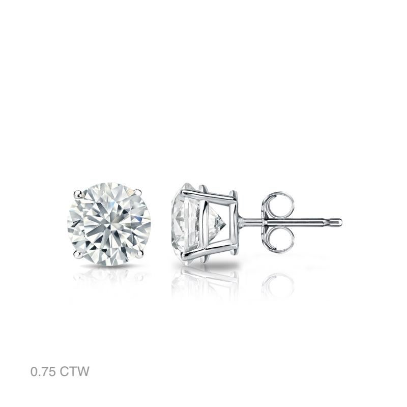 Brilliant Cut Classic Natural Diamond 0.75 ctw Stud Earrings in 14K White Gold For Sale