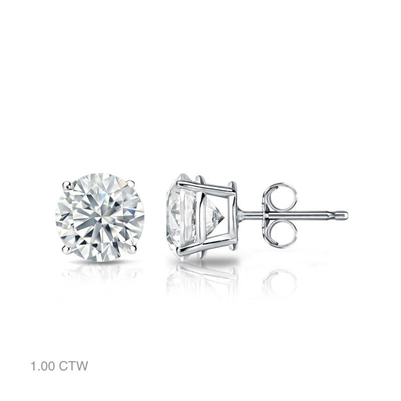 Brilliant Cut Classic Natural Diamond 1.00 ctw Stud Earrings in 14K White Gold For Sale