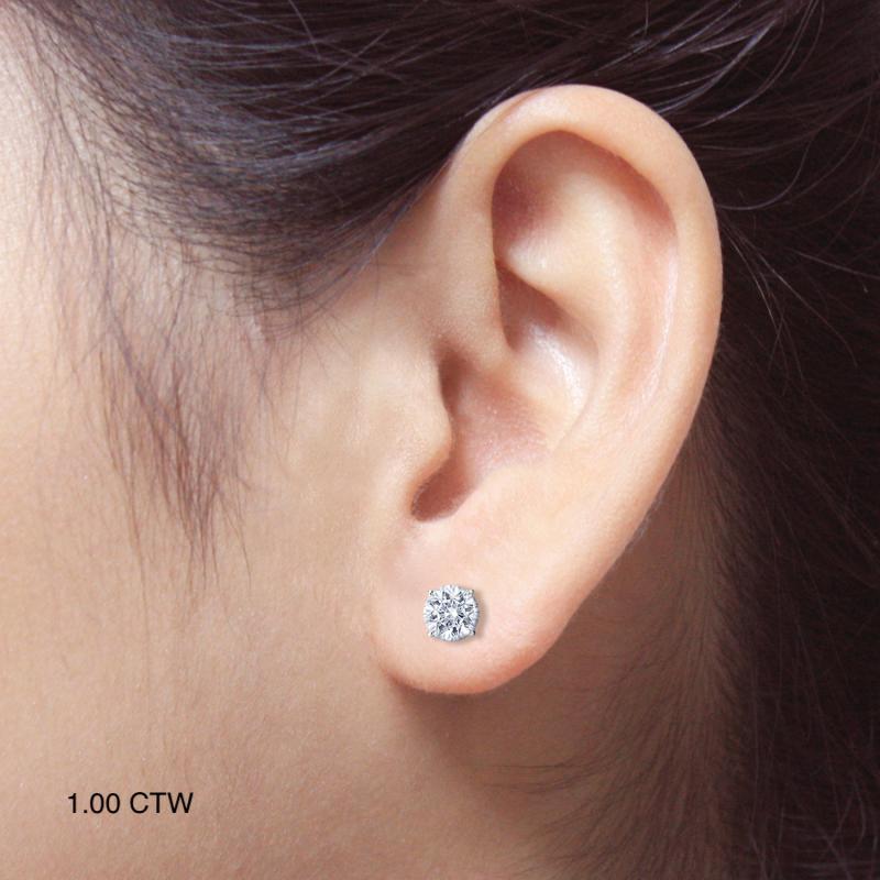 Women's or Men's Classic Natural Diamond 1.00 ctw Stud Earrings in 14K White Gold For Sale