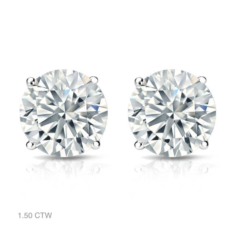 Aston Estate Jewelry Presents:

Classic, sparkling diamond stud earrings in 14K white gold. Each earring features a solitaire round brilliant cut diamond set with four prongs. Choose from a variety of size options, ranging from 0.50 ct total weight