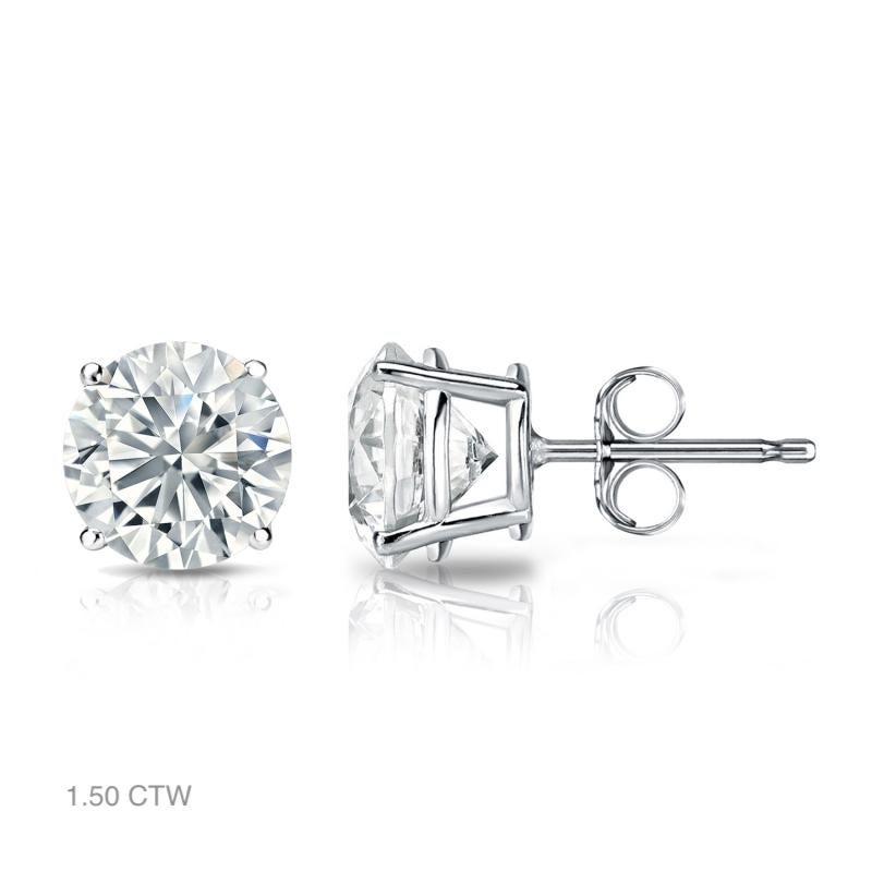 Brilliant Cut Classic Natural Diamond 1.50 ctw Stud Earrings in 14K White Gold For Sale