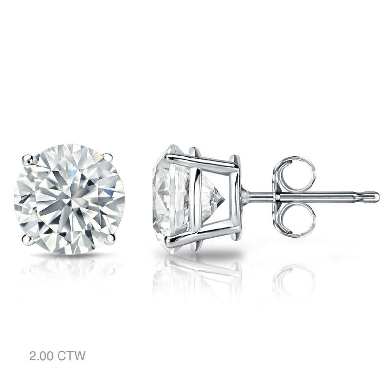Brilliant Cut Classic Natural Diamond 2.00 ctw Stud Earrings in 14K White Gold For Sale