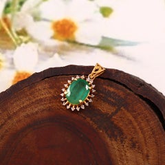 Classic Natural Diamond Real Emerald solid 18K Gold Pendant starburst pendant