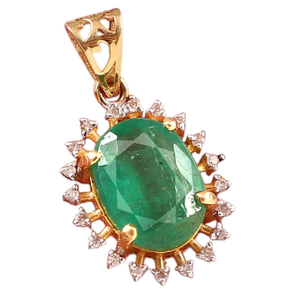 Royal Natural Diamond Real Emerald solid 18K Gold Pendant starburst pendant