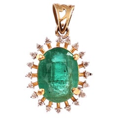 Classic Natural Diamond Real Emerald solid 18K Gold Pendant starburst pendant