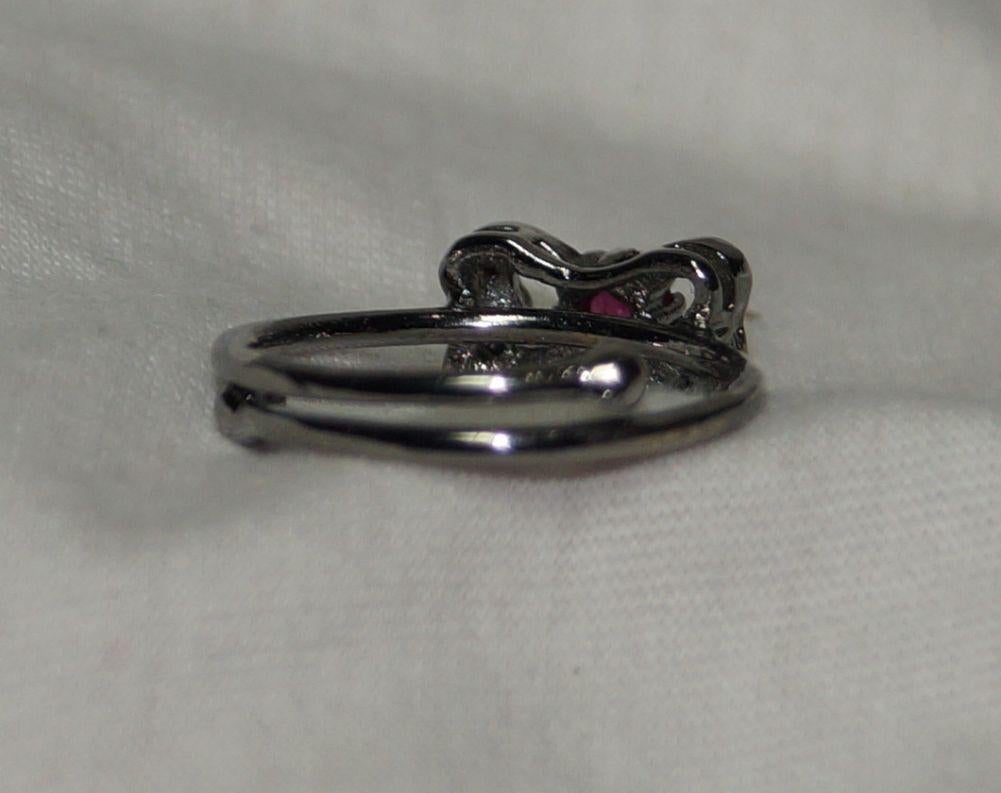 Women's Classic Natural rose cut diamond Burma ruby 925 silver adjustable bow ring For Sale