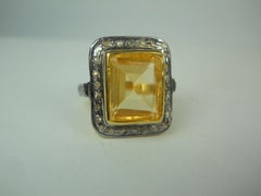 Classic Natural rose cut diamond Citrine 925 silver double tone ring