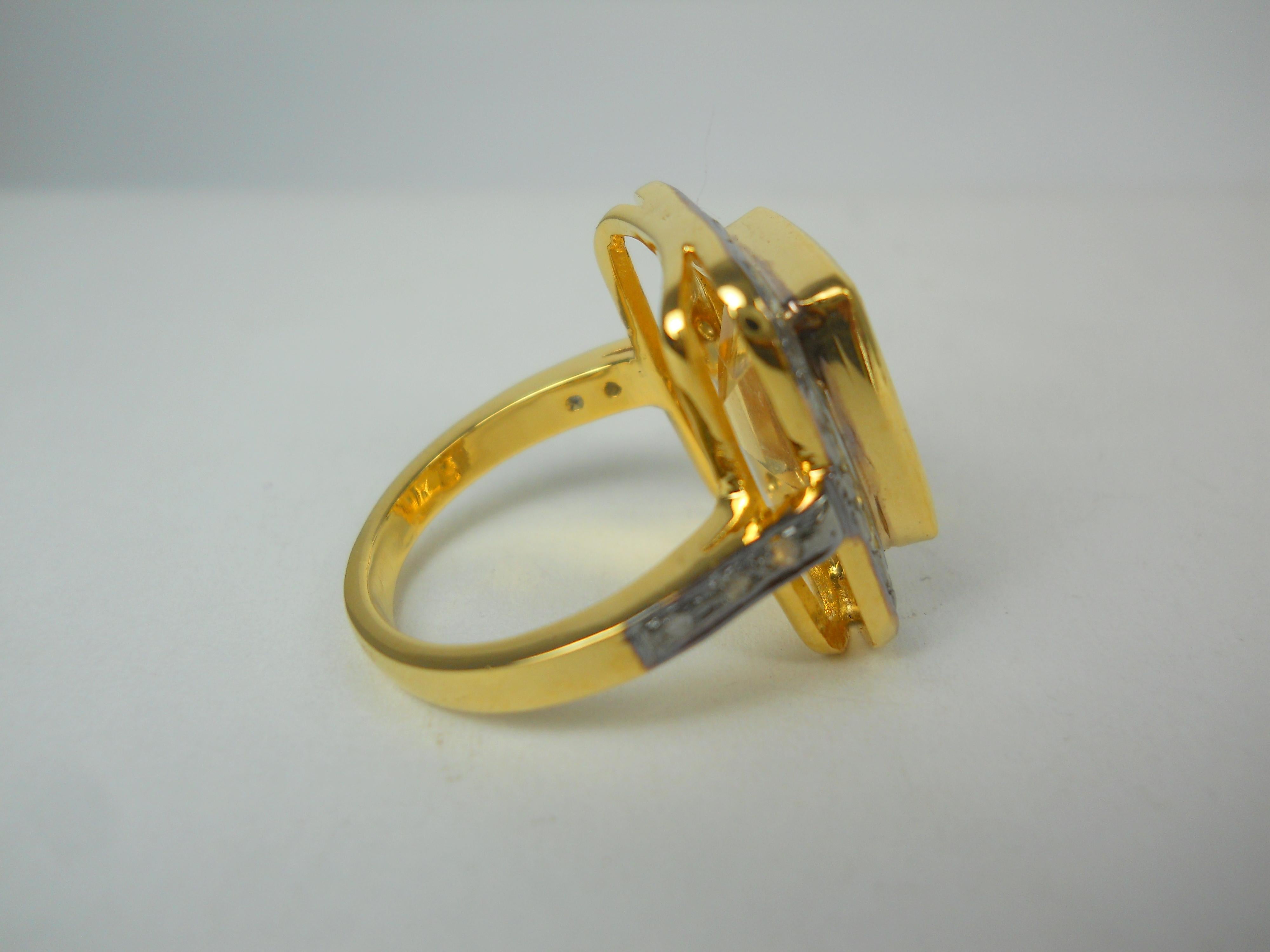 Classic Natürlicher Diamant mit Rosenschliff Citrin 925er Silber Ring mit zweifachem Ton (Retro) im Angebot