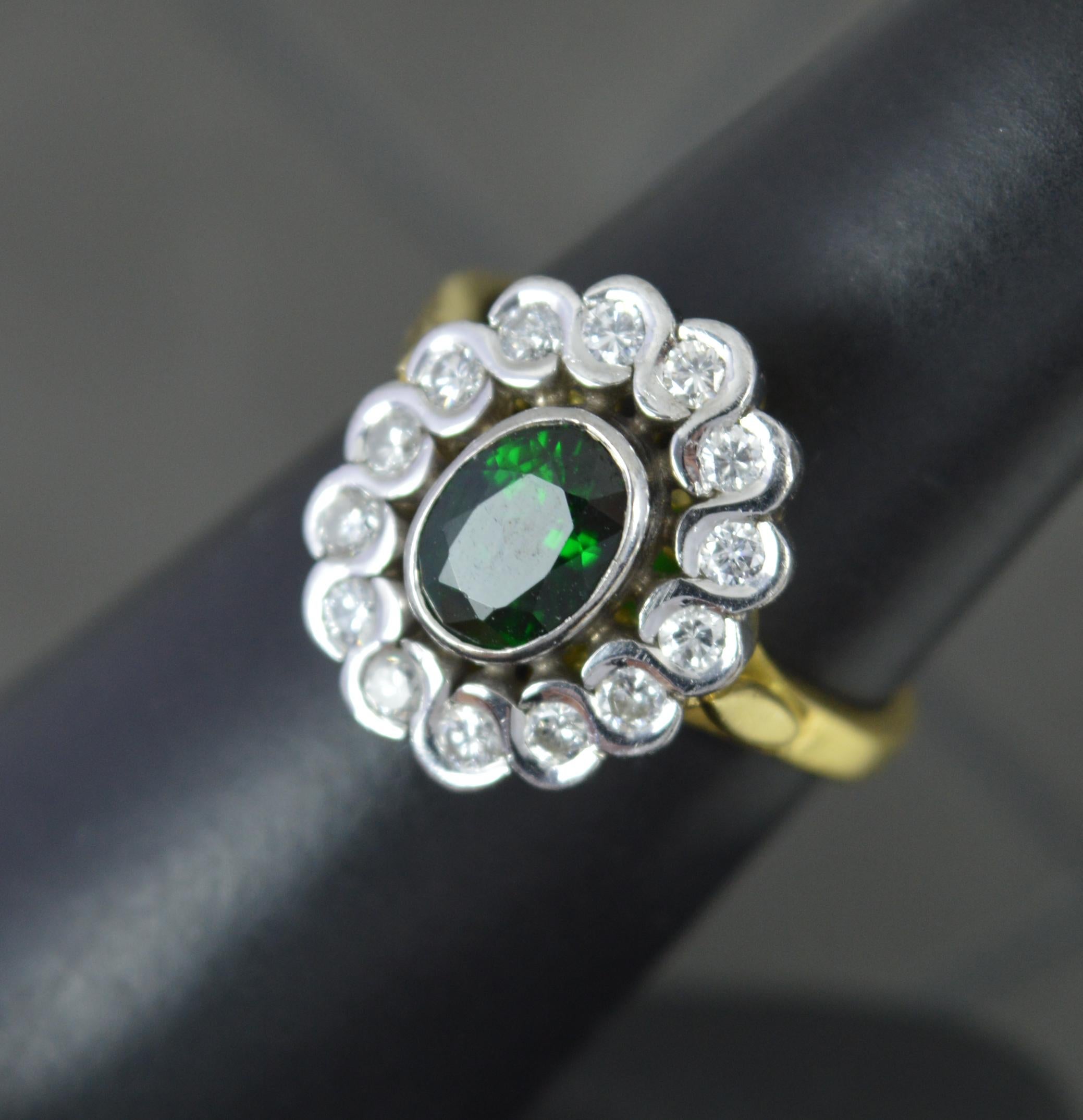 Classic Natural Tourmaline and Diamond 18ct Gold Cluster Ring For Sale 4