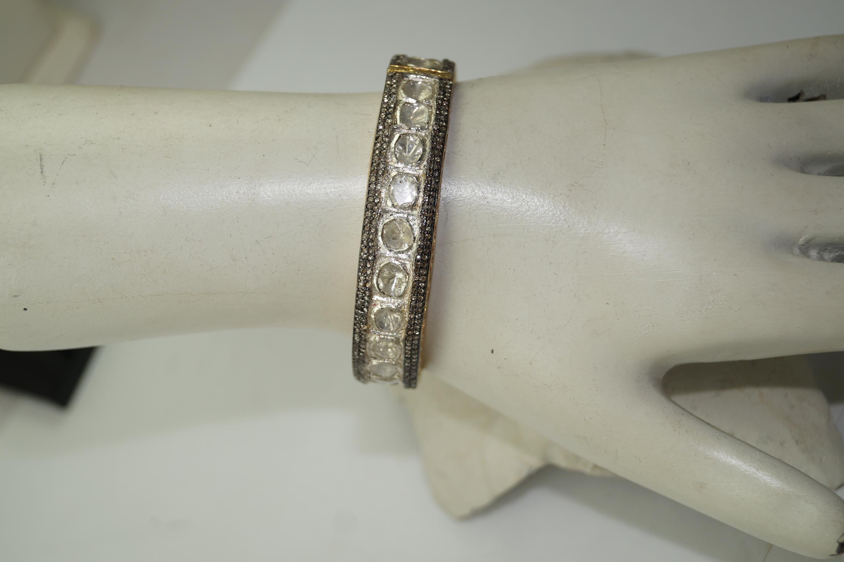 Uncut Classic Natural uncut rose cut Diamond sterling silver hinged bracelet 