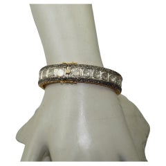 Classic Natural uncut rose cut Diamond sterling silver hinged bracelet 